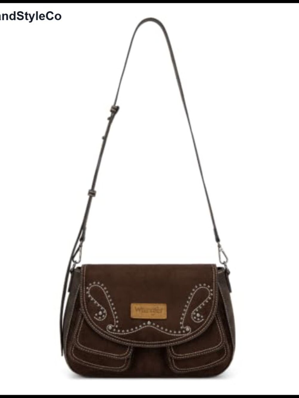Faux Suede Studded Crossbody Shoulder Bag Western Saddle Handbag